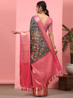 Brown Art Silk Digital Print Floral Saree with Unstitched Blouse - Hiral Fashion | Grocsy