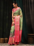 Green Art Silk Digital Print Floral Saree with Unstitched Blouse - Hiral Fashion | Grocsy