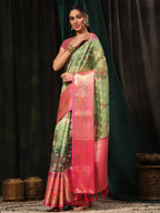 Green Art Silk Digital Print Floral Saree with Unstitched Blouse - Hiral Fashion | Grocsy