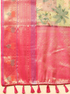 Green Art Silk Digital Print Floral Saree with Unstitched Blouse - Hiral Fashion | Grocsy