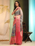 Gray Art Silk Digital Print Floral Saree with Unstitched Blouse - Hiral Fashion | Grocsy