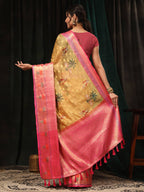 Mustard Art Silk Digital Print Floral Saree with Unstitched Blouse - Hiral Fashion | Grocsy