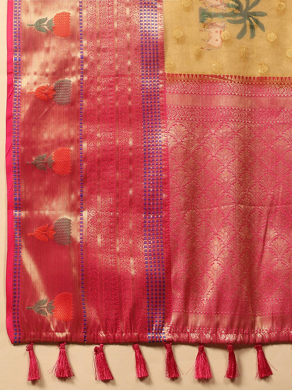 Mustard Art Silk Digital Print Floral Saree with Unstitched Blouse - Hiral Fashion | Grocsy