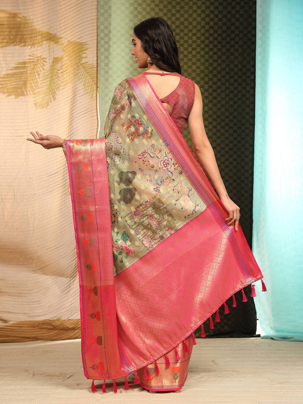 Multicolor Art Silk Digital Print Floral Saree with Unstitched Blouse - Hiral Fashion | Grocsy