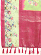 Green Kanjeevaram Silk Digital Print Floral Saree with Unstitched Blouse - Hiral Fashion | Grocsy