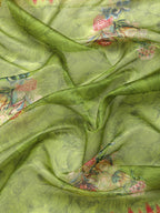 Green Kanjeevaram Silk Digital Print Floral Saree with Unstitched Blouse - Hiral Fashion | Grocsy