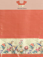 Gray Kanjeevaram Silk Digital Print Floral Saree with Unstitched Blouse - Hiral Fashion | Grocsy