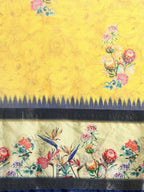 Mustard Kanjeevaram Silk Digital Print Floral Saree with Unstitched Blouse - Hiral Fashion | Grocsy