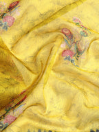 Mustard Kanjeevaram Silk Digital Print Floral Saree with Unstitched Blouse - Hiral Fashion | Grocsy