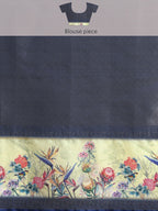Mustard Kanjeevaram Silk Digital Print Floral Saree with Unstitched Blouse - Hiral Fashion | Grocsy