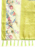 Navy Blue Kanjeevaram Silk Digital Print Floral Saree with Unstitched Blouse - Hiral Fashion | Grocsy
