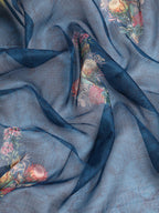 Navy Blue Kanjeevaram Silk Digital Print Floral Saree with Unstitched Blouse - Hiral Fashion | Grocsy