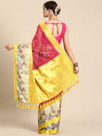Red Kanjeevaram Silk Digital Print Floral Saree with Unstitched Blouse - Hiral Fashion | Grocsy