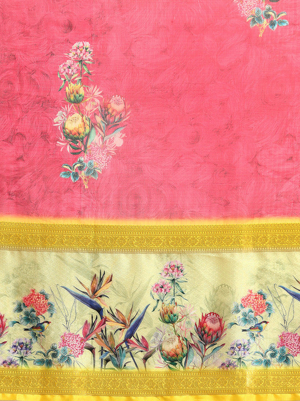 Red Kanjeevaram Silk Digital Print Floral Saree with Unstitched Blouse - Hiral Fashion | Grocsy
