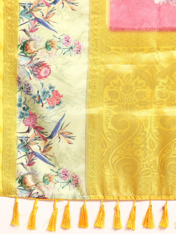 Red Kanjeevaram Silk Digital Print Floral Saree with Unstitched Blouse - Hiral Fashion | Grocsy