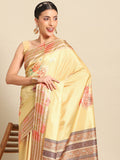Mustard Art Silk Printed Floral Saree with Unstitched Blouse - Hiral Fashion | Grocsy