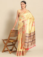 Mustard Art Silk Printed Floral Saree with Unstitched Blouse - Hiral Fashion | Grocsy