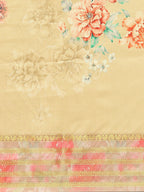 Mustard Art Silk Printed Floral Saree with Unstitched Blouse - Hiral Fashion | Grocsy