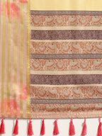 Mustard Art Silk Printed Floral Saree with Unstitched Blouse - Hiral Fashion | Grocsy