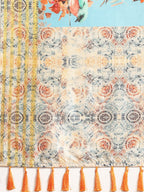 Blue Art Silk Printed Floral Saree with Unstitched Blouse - Hiral Fashion | Grocsy