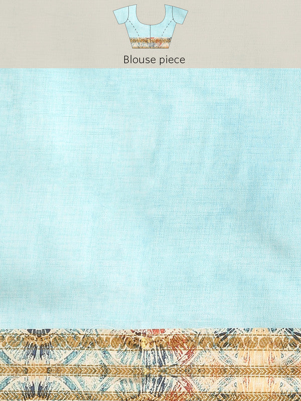 Blue Art Silk Printed Floral Saree with Unstitched Blouse - Hiral Fashion | Grocsy