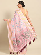 Pink Art Silk Printed Floral Saree with Unstitched Blouse - Hiral Fashion | Grocsy