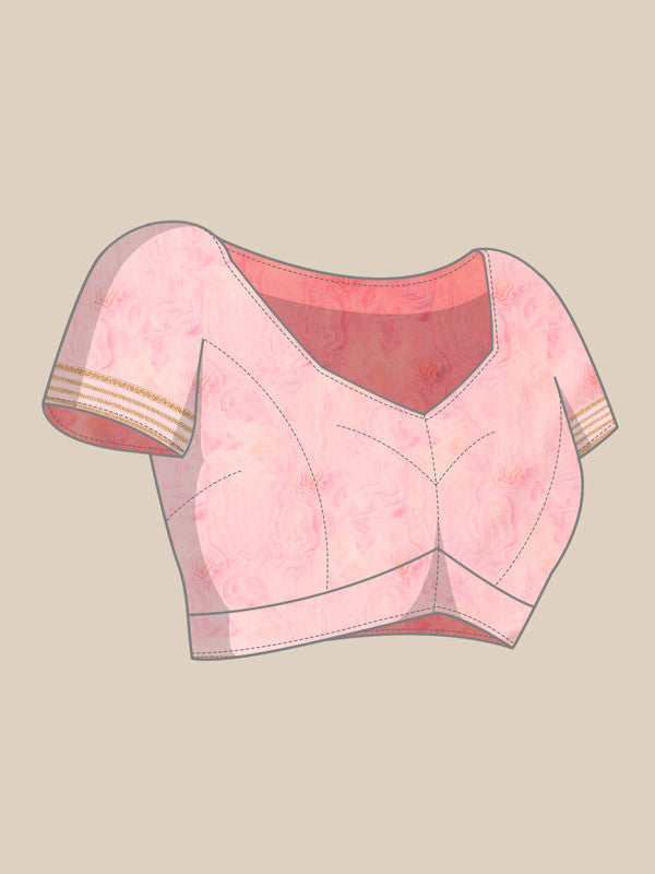 Pink Art Silk Printed Floral Saree with Unstitched Blouse - Hiral Fashion | Grocsy