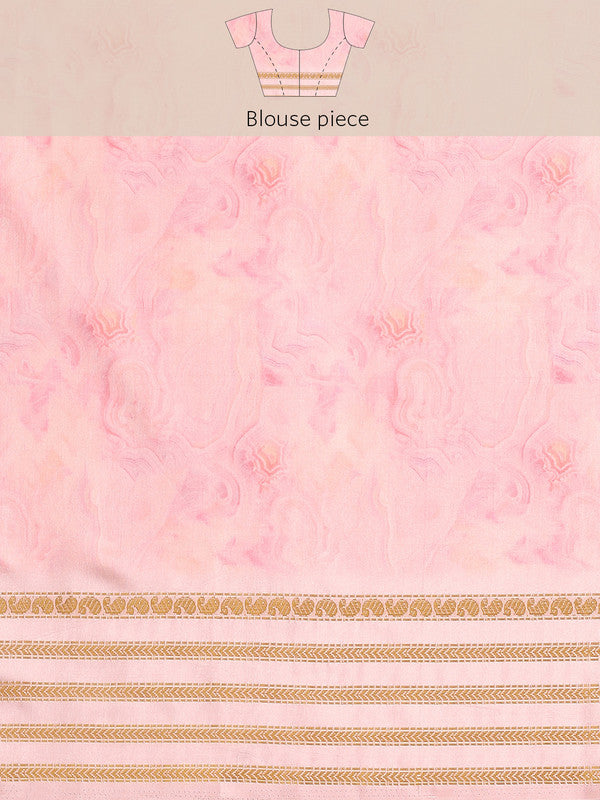 Pink Art Silk Printed Floral Saree with Unstitched Blouse - Hiral Fashion | Grocsy