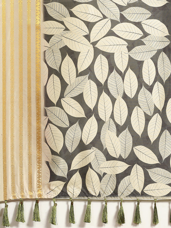Black Art Silk Printed Floral Saree with Unstitched Blouse - Hiral Fashion | Grocsy