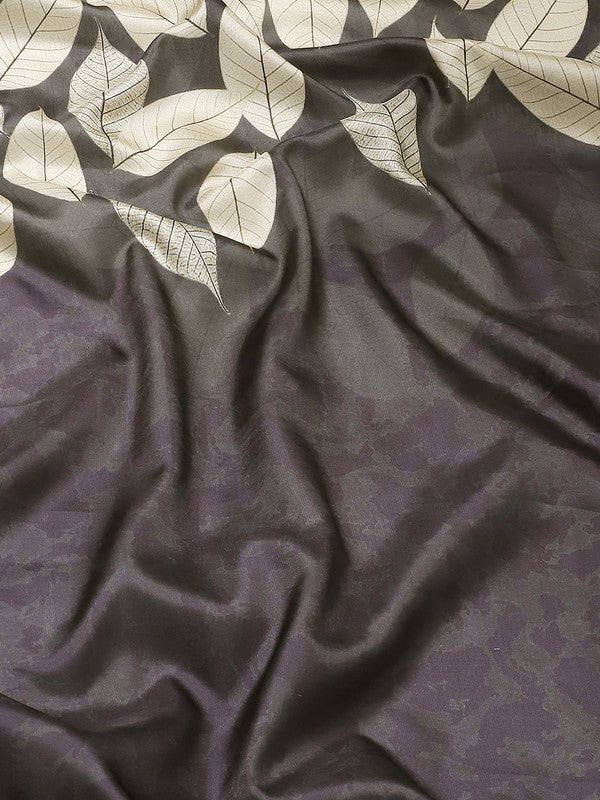 Black Art Silk Printed Floral Saree with Unstitched Blouse - Hiral Fashion | Grocsy