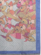 Gray Silk Cotton Digital Print Striped Saree with Unstitched Blouse - Hiral Fashion | Grocsy