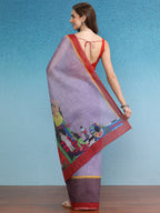 Lavender Silk Cotton Digital Print Solid Saree with Unstitched Blouse - Hiral Fashion | Grocsy