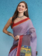 Lavender Silk Cotton Digital Print Solid Saree with Unstitched Blouse - Hiral Fashion | Grocsy
