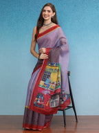 Lavender Silk Cotton Digital Print Solid Saree with Unstitched Blouse - Hiral Fashion | Grocsy