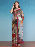 Multicolor Silk Cotton Digital Print Abstract Saree with Unstitched Blouse - Hiral Fashion | Grocsy