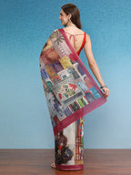 Multicolor Silk Cotton Digital Print Abstract Saree with Unstitched Blouse - Hiral Fashion | Grocsy