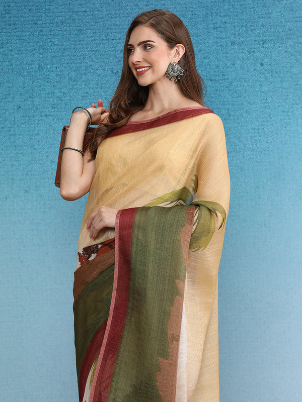 Multicolor Silk Cotton Digital Print Floral Saree with Unstitched Blouse - Hiral Fashion | Grocsy