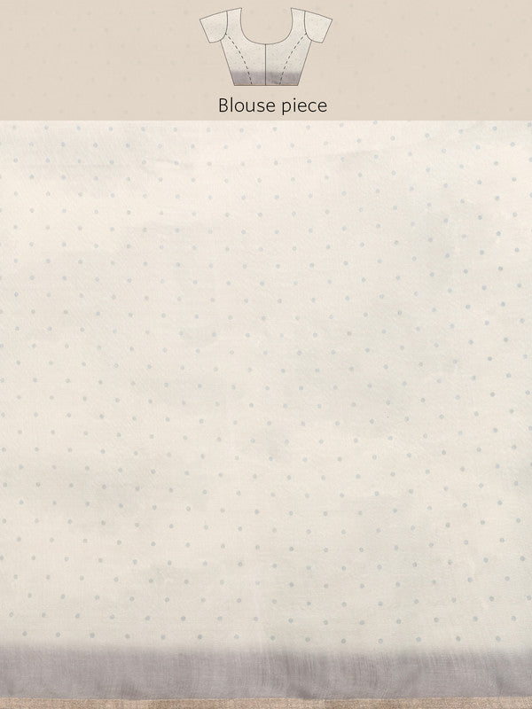 Beige Silk Cotton Digital Print Polka Dots Saree with Unstitched Blouse - Hiral Fashion | Grocsy