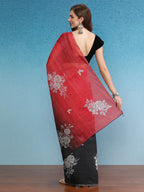 Black Silk Cotton Digital Print Floral Saree with Unstitched Blouse - Hiral Fashion | Grocsy