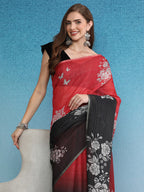 Black Silk Cotton Digital Print Floral Saree with Unstitched Blouse - Hiral Fashion | Grocsy