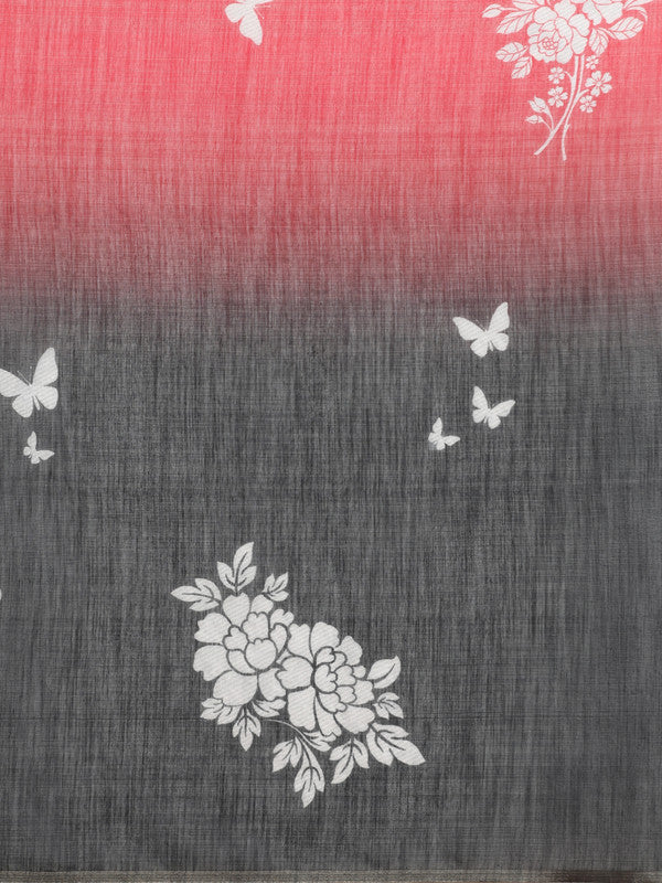 Black Silk Cotton Digital Print Floral Saree with Unstitched Blouse - Hiral Fashion | Grocsy