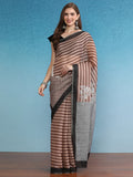 Brown Silk Cotton Digital Print Striped Saree with Unstitched Blouse - Hiral Fashion | Grocsy