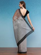 Brown Silk Cotton Digital Print Striped Saree with Unstitched Blouse - Hiral Fashion | Grocsy