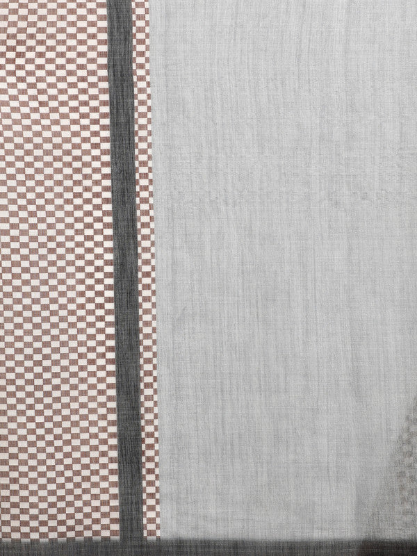 Brown Silk Cotton Digital Print Striped Saree with Unstitched Blouse - Hiral Fashion | Grocsy