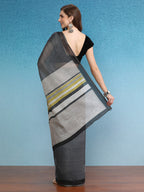 Gray Silk Cotton Digital Print Floral Saree with Unstitched Blouse - Hiral Fashion | Grocsy