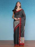 Gray Silk Cotton Digital Print Solid Saree with Unstitched Blouse - Hiral Fashion | Grocsy