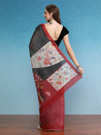 Gray Silk Cotton Digital Print Solid Saree with Unstitched Blouse - Hiral Fashion | Grocsy
