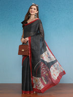 Gray Silk Cotton Digital Print Solid Saree with Unstitched Blouse - Hiral Fashion | Grocsy