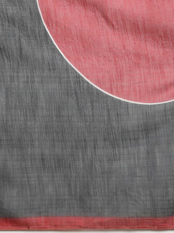 Gray Silk Cotton Digital Print Solid Saree with Unstitched Blouse - Hiral Fashion | Grocsy