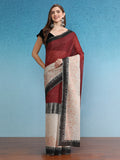 Maroon Silk Cotton Digital Print Solid Saree with Unstitched Blouse - Hiral Fashion | Grocsy